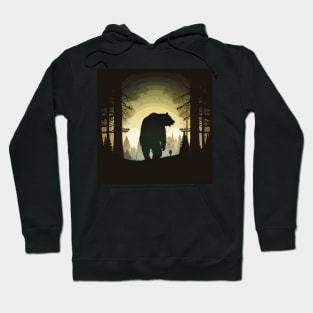 Forest with  Bear and Man Silhouette, Adventure Hoodie